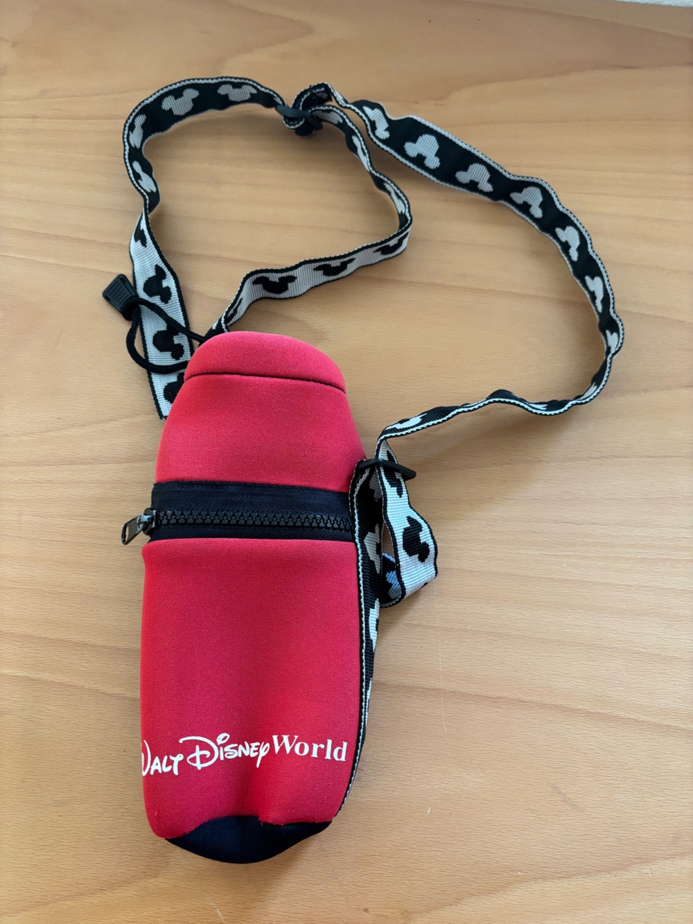 Vintage Walt Disney World Red Water Bottle Holder with Mickey Strap